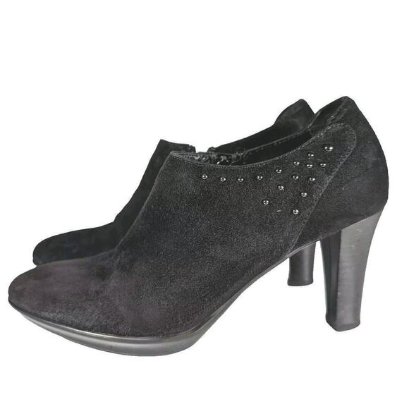 Aquatalia by Marvin K. Black Rosy Suede Ankle Bootie Italy 7.5 Metal Stud - Picture 1 of 7